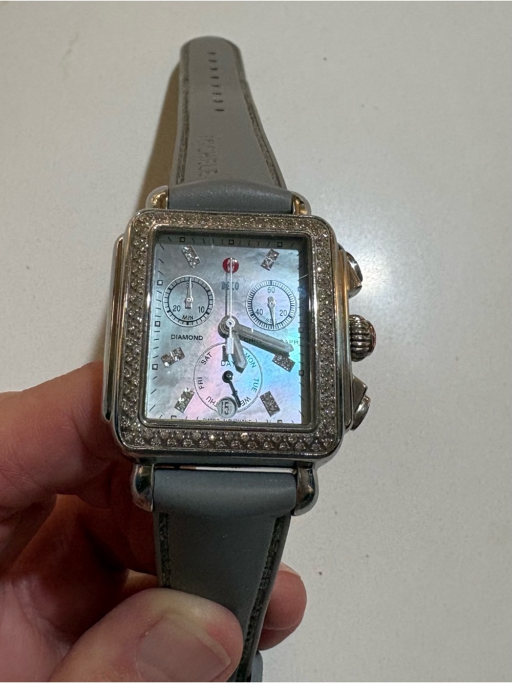 Michele Deco Diamond Chronograph Watch .66 ct Diamonds; MOP & diamonds on Face